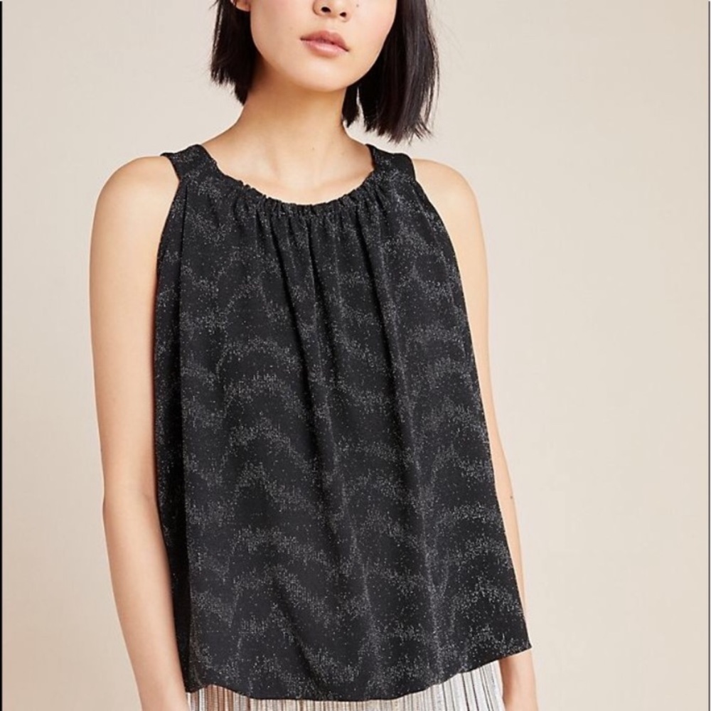 NWT Anthropologie Carly Textured Top Black Silver